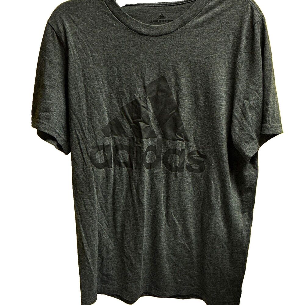 Adidas Amplifier Tee Gray Graphic Logo Crew Neck Short Sleeve T-Shirt Sz M